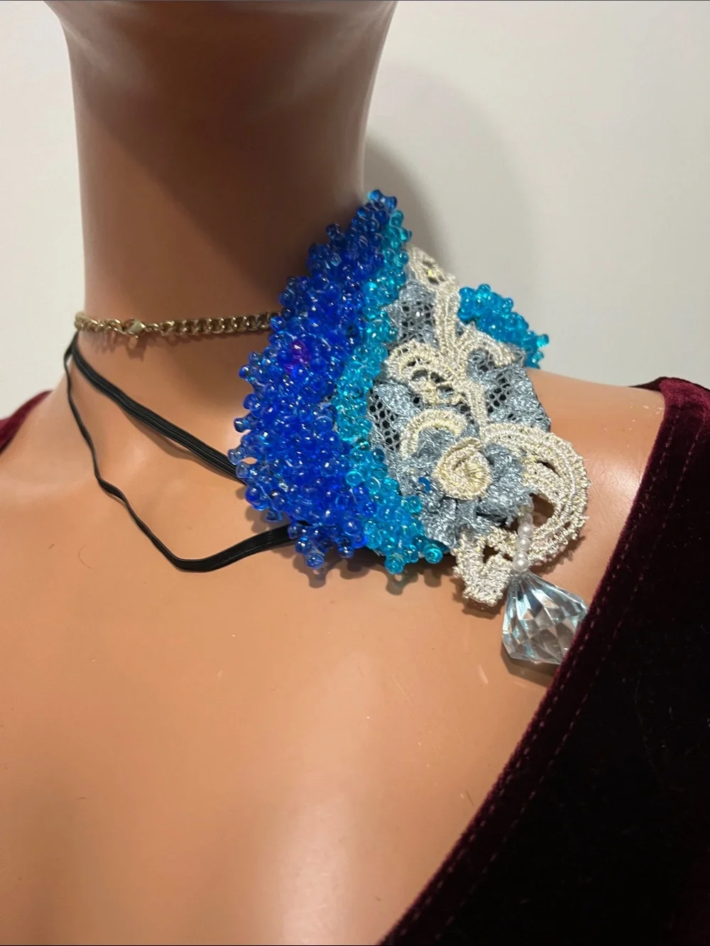Boudoir Burlesque style handmade Beaded Lace Eye Mask